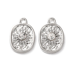 Платина Стойки подвески обшивки сплава, со стразами, солнечные чары, платина, 18x12x3.5 мм, отверстие : 1.8 мм