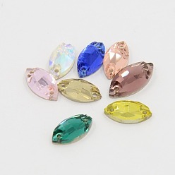 (52) Непрозрачная лаванда Шить на горный хрусталь, стекло горный хрусталь, два отверстия, аксессуары для одежды, лошадиный глаз , разноцветные, 6x12x3.5 мм, отверстие : 1 мм