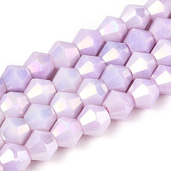 Сливовый Антикоррозийные гальванические биконические стеклянные бусины, имитация драгоценных камней, с покрытием AB цвета, граненые, слива, 5.2~5.5x6~6.5 мм, отверстие : 1.5 мм, около 72~76 шт / нитка, 15.55~16.38'' (39.5~41.6 см)