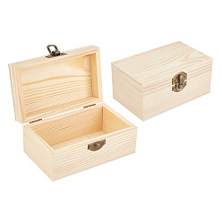 BurlyWood Rectangle Unfinished Wooden Box, with with Hinged Lid and Front Clasp, for Arts Hobbies and Home Storage, BurlyWood, 13x6.1xx7.9cm