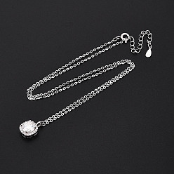 Платина 925 Квадратные подвески из стерлингового серебра, инкрустированные прозрачными кубическими циркониями и кристаллами., с печатью 925, родий, платина, 15.75 дюйм (40 см), удлинитель 50мм, Кулон : 12x9 мм