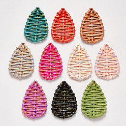 (52) Непрозрачная лаванда Подвески из смолы, имитация тканого ротанга, слеза, разноцветные, 47.5~49.5x32~33x4~5 мм, отверстие : 2 мм