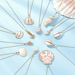 Золотой 12 шт. 12 стили гальванизированные натуральные смешанные ожерелья с подвесками из ракушек, 304 из нержавеющей стали Кабельные зажимы ожерелья, золотые, 15.55 дюйм (39.5~39.7 см), 1 шт / стиль