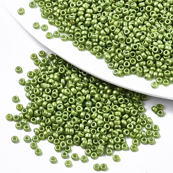 Yellow Green Frosted Opaque Glass Seed Beads, Fit for Machine Eembroidery, Baking Paint, Round, Yellow Green, 2.5x1.5mm, Hole: 1mm, about 20000pcs/bag