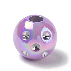 Purple UV Plating Opaque Acrylic European Bead Rhinestone Settings, Large Hole Beads, Iridescent, Round, Purple, 15.5x14.5mm, Hole: 4.5mm, Fit for 2mm Rhinestone