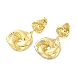 Real 14K Gold Plated Ion Plating(IP) 304 Stainless Steel Stud Earrings, Twist Flat Round, Real 14K Gold Plated, 41x24mm