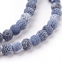 Black Natural Crackle Agate Beads Strands, Dyed, Round, Grade A, Black, 6mm, Hole: 1mm, about 63pcs/strand, 15.5
