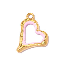 Pink 304 нержавеющей стальной эмали подвески, шарма сердца, реальный 18 k позолоченный, ионное покрытие (ip), долговечный, розовые, 21x16 мм, отверстие: 2.40 мм