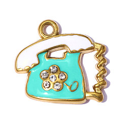 Голубой 304 подвески из нержавеющей стали, с эмалью, телефонные брелоки, зеркальная полировка, ионное покрытие (ip), реальный 18 k позолоченный, голубой, 19x18 мм, отверстие : 1.8 мм