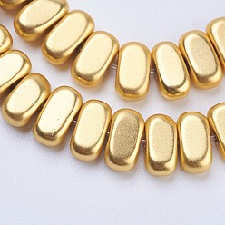 Golden Plated Electroplate Non-magnetic Synthetic Hematite Beads Strands, Frosted, Rectangle, Golden Plated, 8x4x2mm, Hole: 1mm, about 98~102pcs/strand, 15.5 inch(39.5cm)