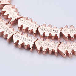 Rose Gold Plated Non-magnetic Synthetic Hematite Beads Strands, Frosted, Fishbone, Rose Gold Plated, 10x7x2.5mm, Hole: 0.5mm, about 42pcs/strand, 15.9 inch(40.5cm)