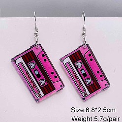 Камелия Серьги-подвески из акриловой ленты, платина, камелия, 76x30 мм