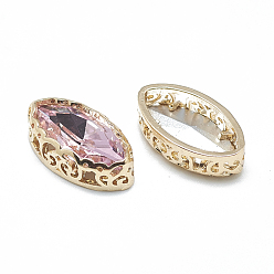 Розовый Шить на горный хрусталь, многожильных ссылки, стекло горный хрусталь, с легкими золотыми тонами латуни, аксессуары для одежды, лошадиный глаз , светло-розовый, 17x9x5.5 мм