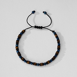 Природный Драгоценный Камень Браслеты из плетеных бусин с натуральными драгоценными камнями и синтетическими немагнитными гематитовыми бусинами., Браслеты из плетеной волоконной нити для мужчин, регулируемый