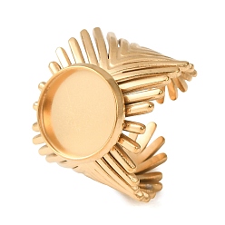 Golden V-Shaped 304 Stainless Steel Cuff Ring Components, Round Pad Ring Setting, Ion Plating(IP), Long-Lasting Plated, Golden, 18mm,18mm, Tray Size: 12mm