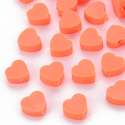 Коралловый Бусины из полимерной глины , сердце, коралл, 8~9x9~10x3~5 мм, отверстие : 1.2 мм