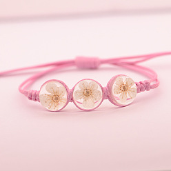 Белый Прозрачные стеклянные плоские круглые бусины из сушеных цветов, плетеные браслеты из бусин, плетеные браслеты из вощеного шнура для женщин, белые, 5.91~11.81 дюйм (15~30 см)