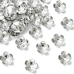 Plaqué Platine Véritable Embouts de perles en laiton shegrace, sans cadmium et sans nickel et sans plomb, fleur, Platine plaqué, 11x11x4mm, Trou: 1.4mm