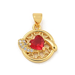 Красный Стойка металлическая латунная микропрофилированная кубическая циркония подвески, без кадмия и без свинца, долговечный, реальный 18 k позолоченный, сердце, красные, 16.5x16x4.5 мм, отверстие : 5x3.5 мм