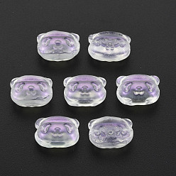 Pflaume Zweifarbige transparente sprühlackierte Glasperlen, Bär, Pflaume, 10x13x8.5 mm, Bohrung: 1 mm