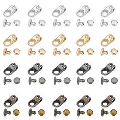 Mixed Color Alloy Boot Lace Hooks, for Climbing and Outdoor Shoes, with Rivets, Oval, Mixed Color, 19.5x11x8mm, Hole: 5.5mm, Button Cover: 8x4mm, Rivet: 8x4mm, Hole: 2mm, 3 colors, 10sets/color, 30sets