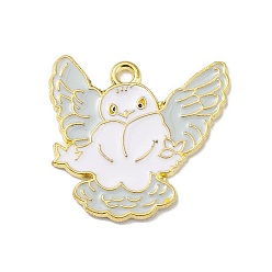 Weiß Emaille Anhänger Legierung, golden, Vogel Charme, weiß, 22.5x24x1.3 mm, Bohrung: 1.8 mm