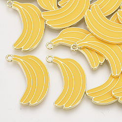 Gold Alloy Enamel Pendants, Light Gold, Banana, Gold, 29x17x2mm, Hole: 2mm