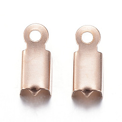 Розовое Золото Ионное покрытие (ip) 304 складывающиеся обжимные концы из нержавеющей стали, загибаем концы шнура, розовое золото , 10x4x3 мм, отверстие : 1 мм, внутренний диаметр: 2.5x4 мм