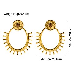 Oval 304 Серьги-гвоздики из нержавеющей стали и натурального тигрового глаза, реальный 18 k позолоченный, овальные, 43.5x36.6 мм