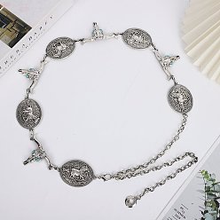 Античное Серебро Богемный цепной ремни из сплава с изображением головы крупного рогатого скота и овала с рисунком лошади для женщин, античное серебро, 800 мм