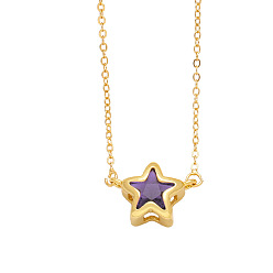 Indigo Brass Micro Pave Cubic Zirconia Pendant Necklaces, Star, Indigo, 17.72 inch(45cm)