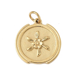 Золотой 304 подвески из нержавеющей стали, плоская круглая с подвеской в виде цветка, с целью перехода в кольце, золотые, 19.5x19x1.5 мм, отверстие : 4 мм