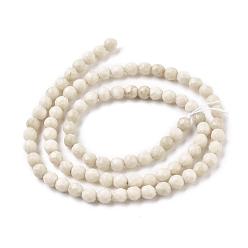 Beige Natural Fossil Round Bead Strands, Faceted, Beige, 4mm, Hole: 1mm, about 90pcs/strand, 14.7 inch