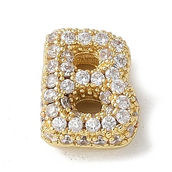 Letter B Латунные микро проложить кубического циркония бусы, буквы, стойки покрытие, долговечный, реальный 18 k позолоченный, В письме, 10.5x8.5x4.5 мм, отверстие : 2.5x2 мм