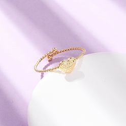 Золотой 304 открытые кольца манжеты из нержавеющей стали, сердце, золотые, 6.5 мм, 20 мм