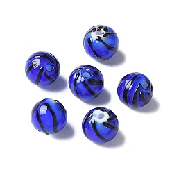 Синий Ручной прозрачные бусины бусины, круглый с полосой, синие, 10 мм, отверстие : 1.4 мм