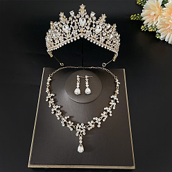 Кристалл Ожерелья с подвесками из сплава со стразами в форме капли, серьги-гвоздики и наборы обручей для волос в форме короны, кристалл, 450 мм