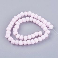 Pink Lampwork Beads, Rondelle, Pink, 8~8.5x6.5~7mm, Hole: 3mm