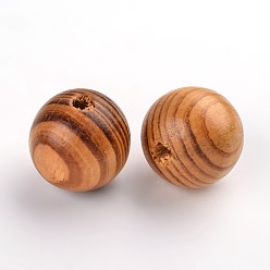 BurlyWood Round Natural Wood Beads, Macrame Beads Large Hole, Dyed, Lead Free, BurlyWood, 25x24mm, Hole: 4.5~6mm