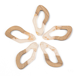 Clear Transparent Resin & Walnut Wood Pendants, with Gold Foil, Teardrop, Clear, 38x20x3mm, Hole: 2mm