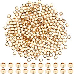 Настоящее золото 18K Латунные бусины, игральная кость, реальный 18 k позолоченный, 2.5x2.5x2.5 мм, отверстие : 1.6 мм, 300 шт / коробка