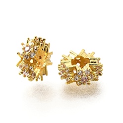 Бледно-Розовый Цветок латуни микро проложить кубического циркония европейские шарики, бусины с большим отверстием, долговечный, без кадмия и без свинца, стойки покрытие, реальный 18 k позолоченный, розовый жемчуг, 12x5.5 мм, отверстие : 4.5 мм