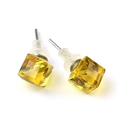Свет Топаз Блестящие стеклянные стразы серьги, с компонентами платины латунь уха шпильки, светлый топаз, 9x7 мм , штифт: 0.7 мм