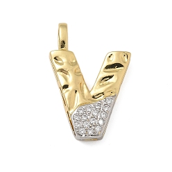 Letter V Латунные микро проложить кубического циркония подвески, без кадмия, без никеля и без свинца, письмо амулеты, реальный 18 k позолоченный, Буква V, 27x19.5x4 мм, отверстие : 5x2.5 мм