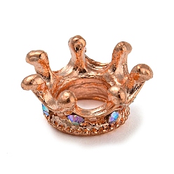 Розовое Золото Цинковый сплав европейского бисера, со стразами, бусины с большим отверстием, корона, розовое золото , 11.5~12x6 мм, отверстие : 5.5 мм