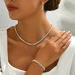 Прозрачный Комплекты браслетов, серег и ожерелий из прямоугольной латуни с кубическим цирконием для женщин, прозрачные, ожерелья: 16.54 дюйм (42 см)