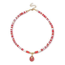 Красный Ожерелье с подвеской в виде цветка из сплава эмали, с цепочками из дисков из полимерной глины, красные, 21.65'' (55 см)