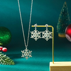 Платина Комплект из ожерелья и серег-гвоздиков из сплава со стразами и снежинкой для женщин, платина, ожерелья: 400 мм; серьга: 40мм