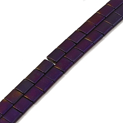 Purple Plated Electroplated Frosted Non-magnetic Synthetic Hematite Beads Strands, Square, 2-Hole, Purple Plated, 5x5x2mm, Hole: 0.8mm, about 74pcs/strand, 15.75 inch(40cm)