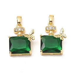 Темно-Зеленый Латунные микро проложить кубического циркония подвески, без кадмия и без свинца, флакон для духов в форме бабочки, реальный 18 k позолоченный, темно-зеленый, 19x15x7.5 мм, отверстие : 5x2.5 мм